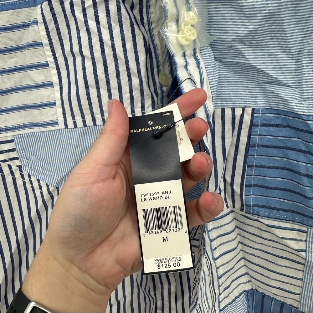 NEW Deadstock Ralph Lauren Size Medium Mens Patchwork Dress Shirt Classic Fit - Picture 4 of 5